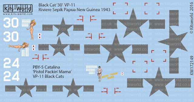 Warbird Decals 172149 1/72 PBY5 Catalina Black Cat 30 VP11 Riviere Sepik Papua New Guinea 1943, Pistol Packin Mama VP11 Black Cats
