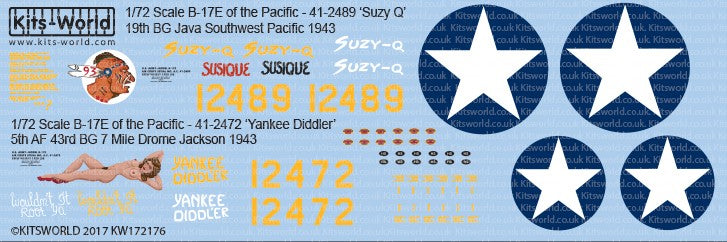Warbird Decals 172176 1/72 B17E of the Pacific Suzy Q', Yankee Diddler