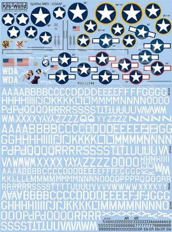 Warbird Decals 172244 1/72 Spitfire Mk V USAAF Mid-Period/WWII Nose-Art, Roundels, Fin-Flashes, Lettering & Numbers