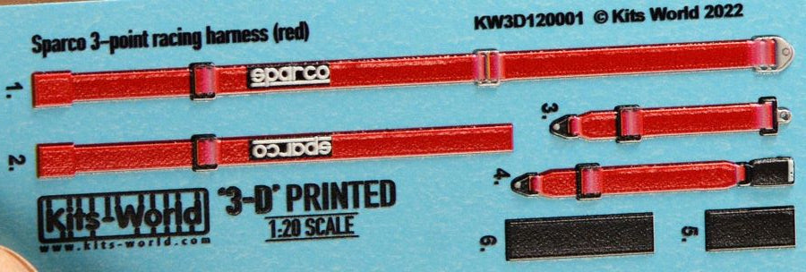 Warbird Decals 3120001 1/20 3D Color Sparco Racing Seatbelts/Harness Red