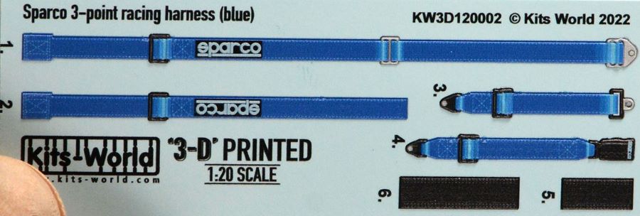 Warbird Decals 3120002 1/20 3D Color Sparco Racing Seatbelts/Harness Blue