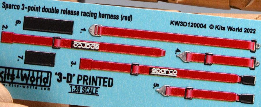 Warbird Decals 3120004 1/20 3D Color Sparco 3-Point Double Release Racing Seatbelts/Harness Red