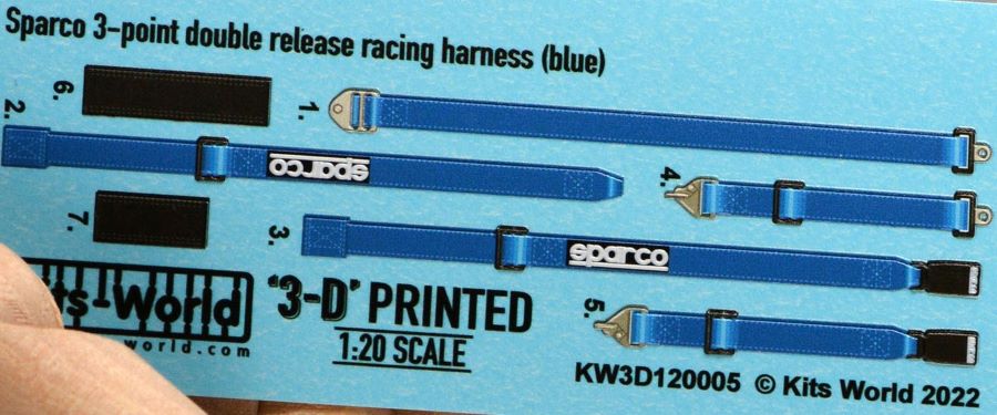 Warbird Decals 3120005 1/20 3D Color Sparco 3-Point Double Release Racing Seatbelts/Harness Blue