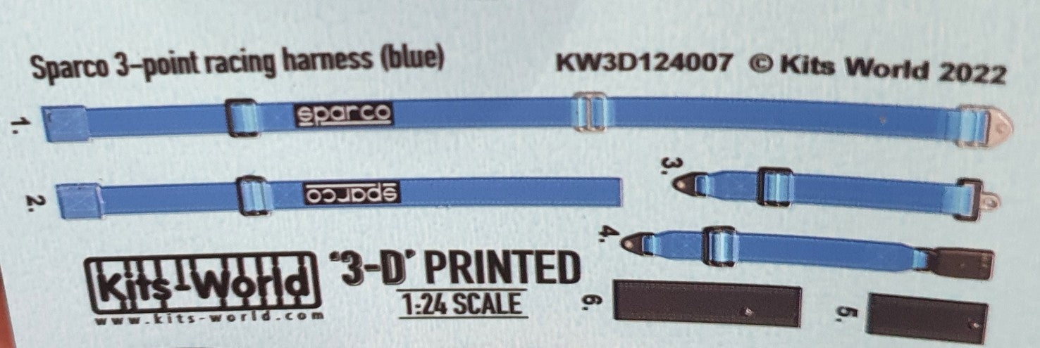 Warbird Decals 3124007 1/24 3D Color Sparco 3-Point Racing Seatbelts/Harness Blue