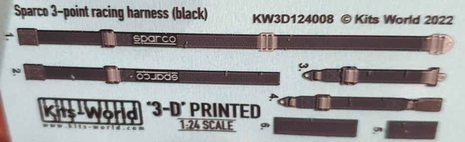 Warbird Decals 3124008 1/24 3D Color Sparco 3-Point Racing Seatbelts/Harness Black