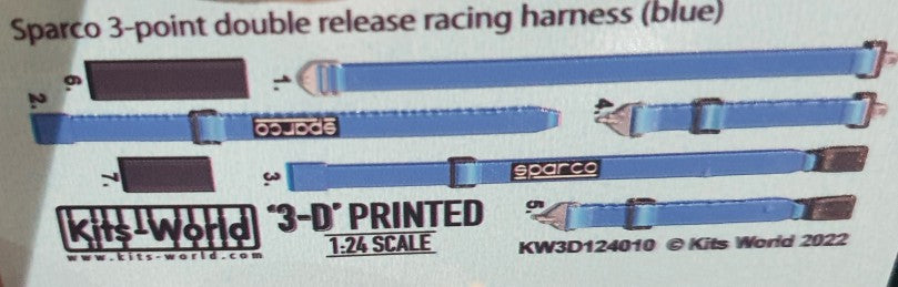 Warbird Decals 3124010 1/24 3D Color Sparco 3-Point Double Release Racing Seatbelts/Harness Blue