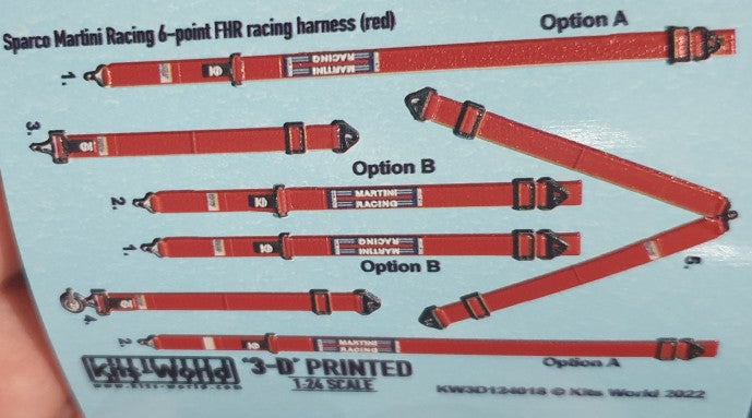 Warbird Decals 3124018 1/24 3D Color Sparco Martini 6-Point FHR Racing Seatbelts/Harness Red