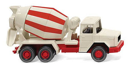 Wiking 68205 HO Scale 1970-1978 Magirus Deutz Concrete Mixer - Assembled -- Ivory, Red