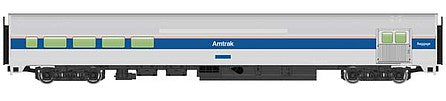 Walthers Mainline 30062 HO Scale 85' Budd Baggage-Lounge - Ready to Run -- Amtrak(R) (Phase IV; silver, Wide Blue, Thin Red & White Stripes)
