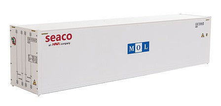 Walthers Scenemaster 8365 HO Scale 40' Hi-Cube Smooth-Side Reefer Container - Assembled -- Mitsui Overseas Lines - SEACO/MOL (white, blue, red)