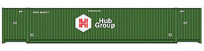 Walthers Scenemaster 8505 HO Scale 53' Singamas Corrugated Side Container - Ready to Run -- Hub Group (green, white, red)