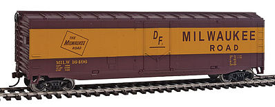 Walthers Trainline 1405 HO Scale Boxcar - Ready to Run -- Milwaukee Road #8491 (Boxcar Red, yellow)