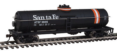 Walthers Trainline 1444 HO Scale Tank Car - Ready to Run -- Atchison, Topeka & Santa Fe #98016 (black, Orange & White Stripes)