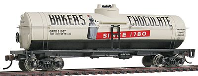 Walthers Trainline 1615 HO Scale 40' Tank Car - Ready to Run -- Baker's Chocolate GATX #31057 (white, black, red)