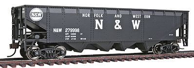 Walthers Trainline 1655 HO Scale Offset Quad Hopper - Ready To Run -- Norfolk & Western (black; Block N&W, Hamburger Logo)