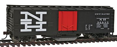 Walthers Trainline 1755 HO Scale 40' Plug-Door Track Cleaning Boxcar - Ready to Run -- New Haven (black, orange; Large NH Logo)