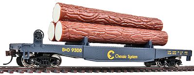 Walthers Trainline 1772 HO Scale Log Dump Car with 3 Logs - Ready to Run -- Chessie-Baltimore & Ohio 9300 (blue, yellow)