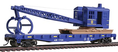 Walthers Trainline 1780 HO Scale Flatcar with Logging Crane - Ready to Run -- Alaska Railroad (blue)