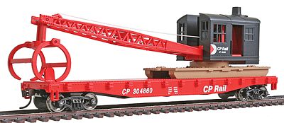 Walthers Trainline 1781 HO Scale Flatcar with Logging Crane - Ready to Run -- Canadian Pacific (red, black; Multimark Logo)