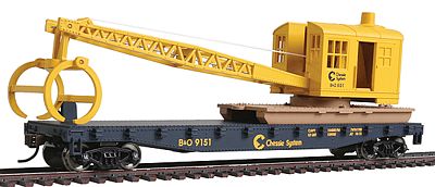 Walthers Trainline 1782 HO Scale Flatcar with Logging Crane - Ready to Run -- Chessie System-B&O (blue, yellow)