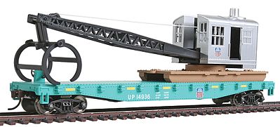 Walthers Trainline 1783 HO Scale Flatcar with Logging Crane - Ready to Run -- Union Pacific(R) (green, black)