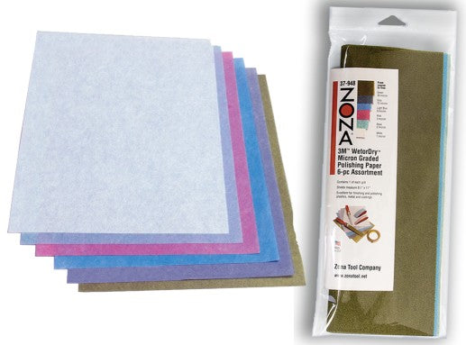 Zona Tools 37948 8.5"x11" 3M Wet or Dry Micron Graded Polishing Paper 6pc Assortment