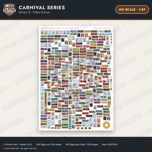 Alpine Railworks 30012HO HO Scale Carnival Signs - Toilet Humor
