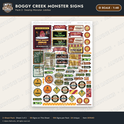 Alpine Railworks 30154O O Scale Boggy Creek Monster Signs