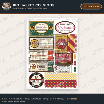 Alpine Railworks 30896G G Scale Roadside Signs - Basket Building