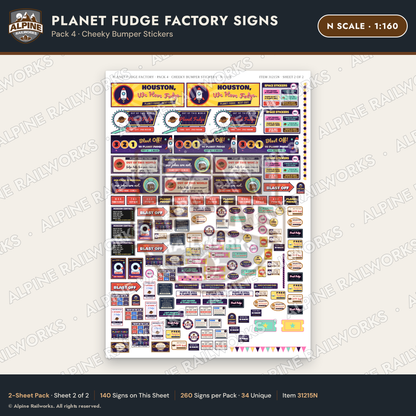 Alpine Railworks 31215N N Scale Fudge Factory Signs - Bumper Stickers