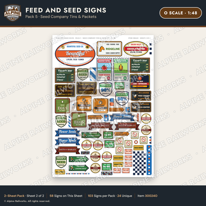 Alpine Railworks 30024O O Scale Feed and Seed Signs