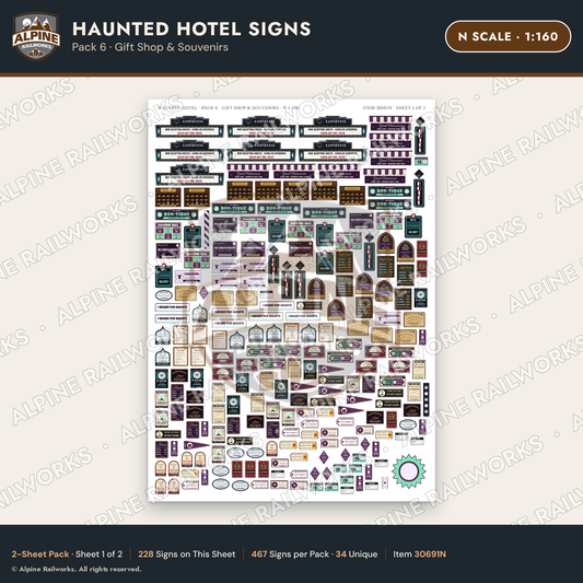 Alpine Railworks 30691N N Scale Haunted Hotel Signs - Gift Shop