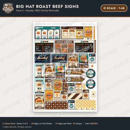 Alpine Railworks 30633O O Scale Fast Food Signs - Western Roast Beef