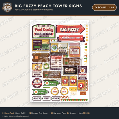 Alpine Railworks 30931O O Scale Roadside Signs - Peach Water Tower