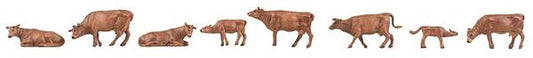 Faller 151922 HO Scale Allgau Swiss Cattle -- Brown pkg(8)
