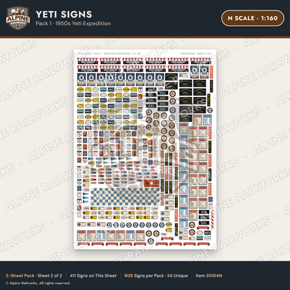 Alpine Railworks 30164N N Scale Yeti Signs - 1950s Yeti Expedition
