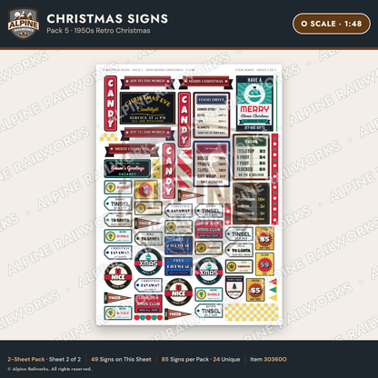 Alpine Railworks 30360O O Scale Christmas Signs - Retro Christmas