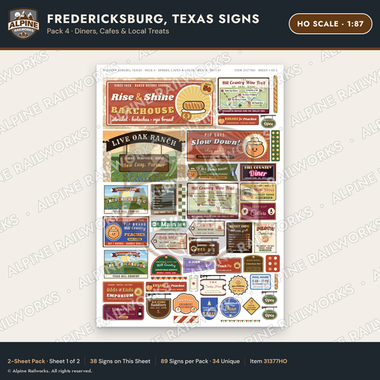 Alpine Railworks 31377HO HO Scale Fredericksburg TX Signs - Diners