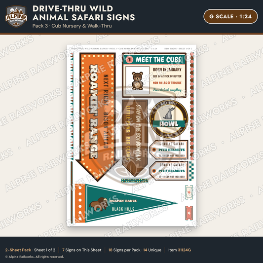 Alpine Railworks 31124G G Scale Roadside Signs - Drive-Thru Safari