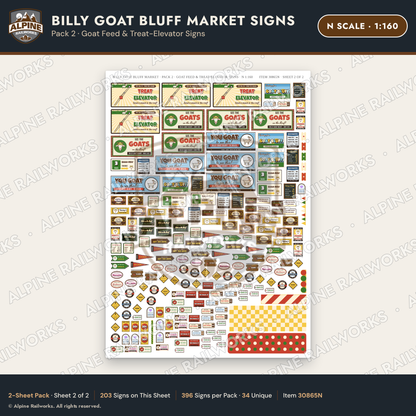 Alpine Railworks 30865N N Scale Roadside Signs - Goats on the Roof