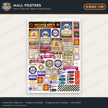 Alpine Railworks 30196O O Scale Mall Posters - Records & Tapes