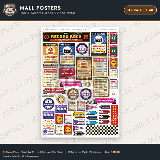 Alpine Railworks 30196O O Scale Mall Posters - Records & Tapes