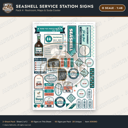 Alpine Railworks 30939O O Scale Roadside Signs - Seashell Gas Station