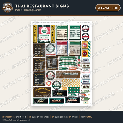 Alpine Railworks 30413O O Scale Thai Restaurant Signs