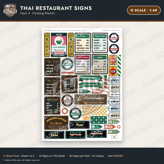 Alpine Railworks 30413O O Scale Thai Restaurant Signs