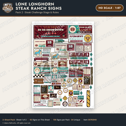 Alpine Railworks 30763HO HO Scale Roadside Signs - Big Steakhouse