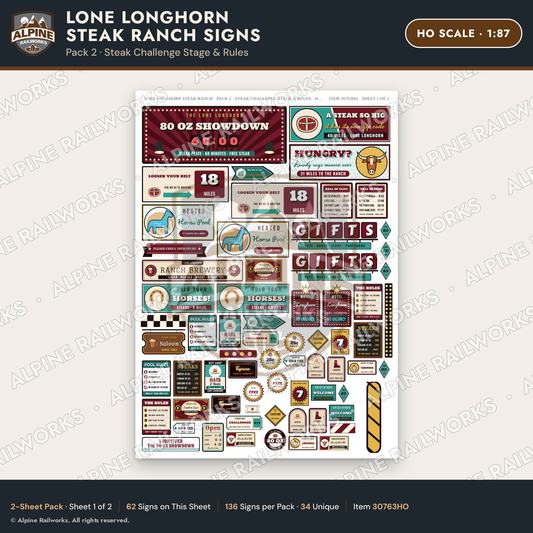 Alpine Railworks 30763HO HO Scale Roadside Signs - Big Steakhouse