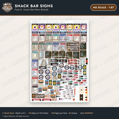 Alpine Railworks 30355HO HO Scale Snack Bar Signs