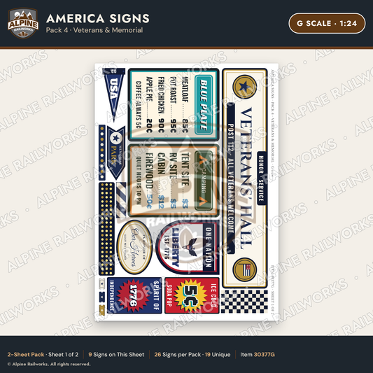 Alpine Railworks 30377G G Scale America Signs - Veterans & Memorial