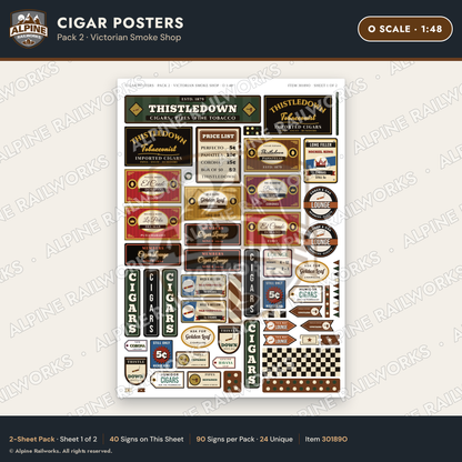 Alpine Railworks 30189O O Scale Cigar Posters - Victorian Smoke Shop